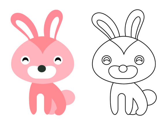 Cute Pink Rabbit Kids Coloring Vector for Graphics and Icons
